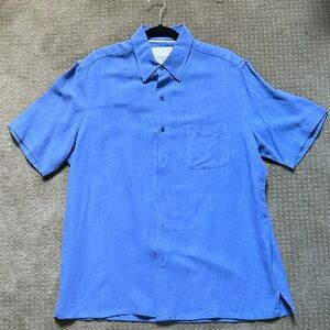 Tasso Elba Men's Casual Blue Linen Button Down Shirt